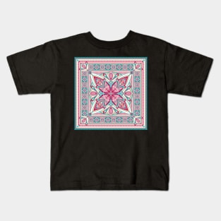 Hot Pink and Teal Art Deco Mandala Kids T-Shirt